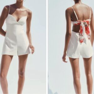 ZARA NWT White Romper with Floral Accents Open Back Spring Party Birthday